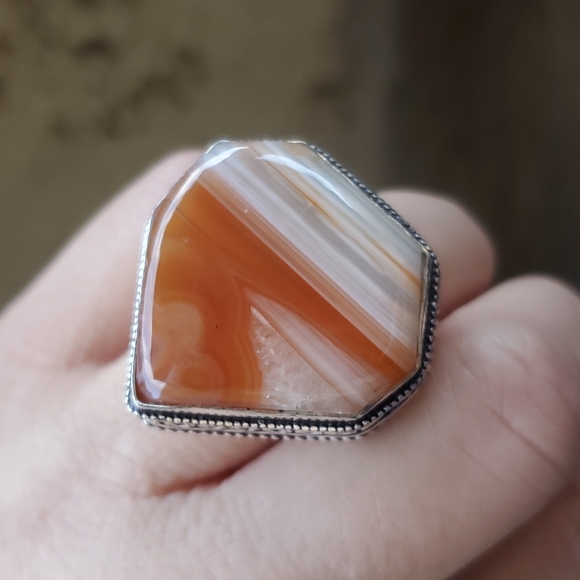 New Botswana Agate 925 Silver Statement Ring. - Picture 5 of 16